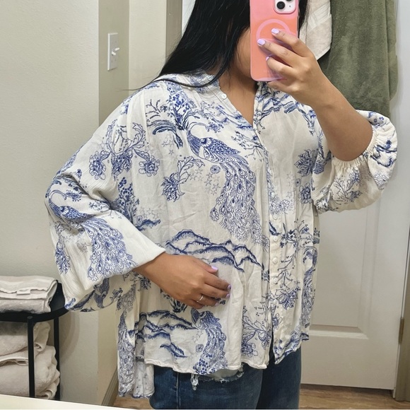 SOLD Free People Metallic Blooms ivory print top / tunic boho - Picture 5 of 9